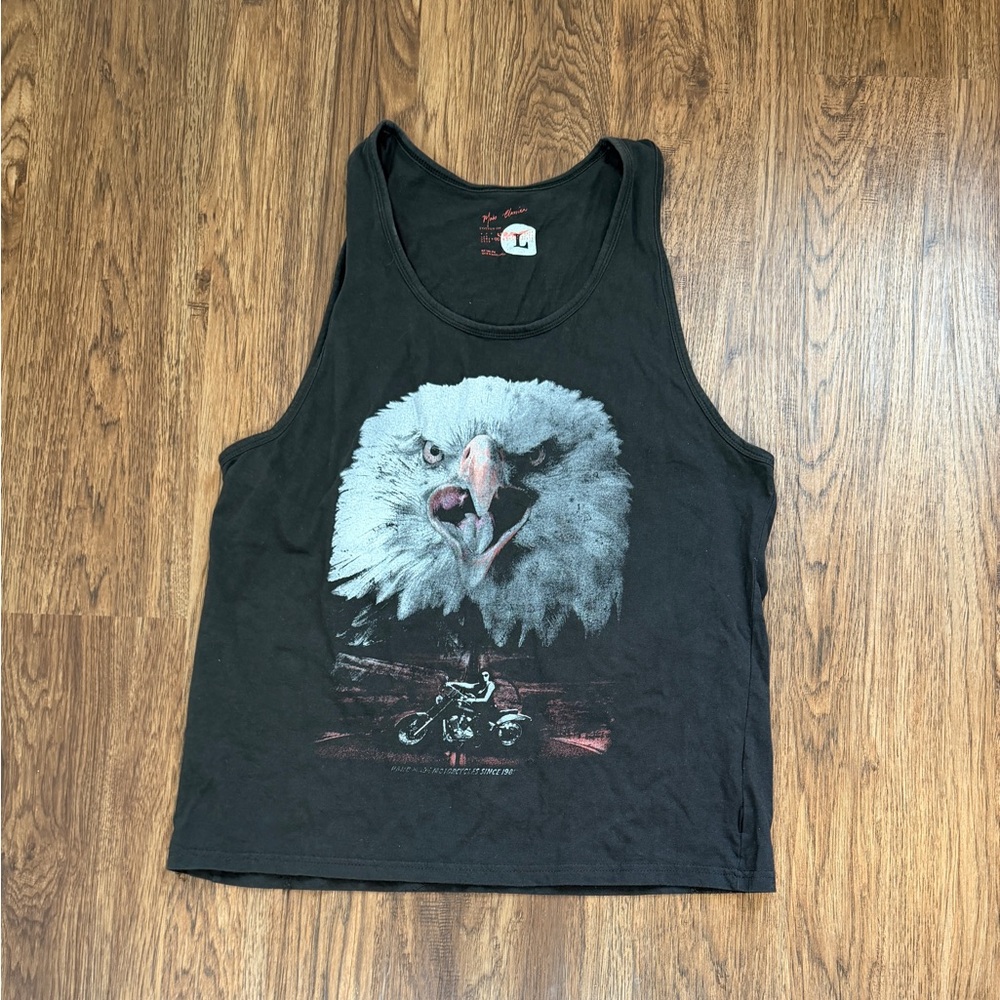 Distressed Vintage Black Tank Top with Eagle Graphic